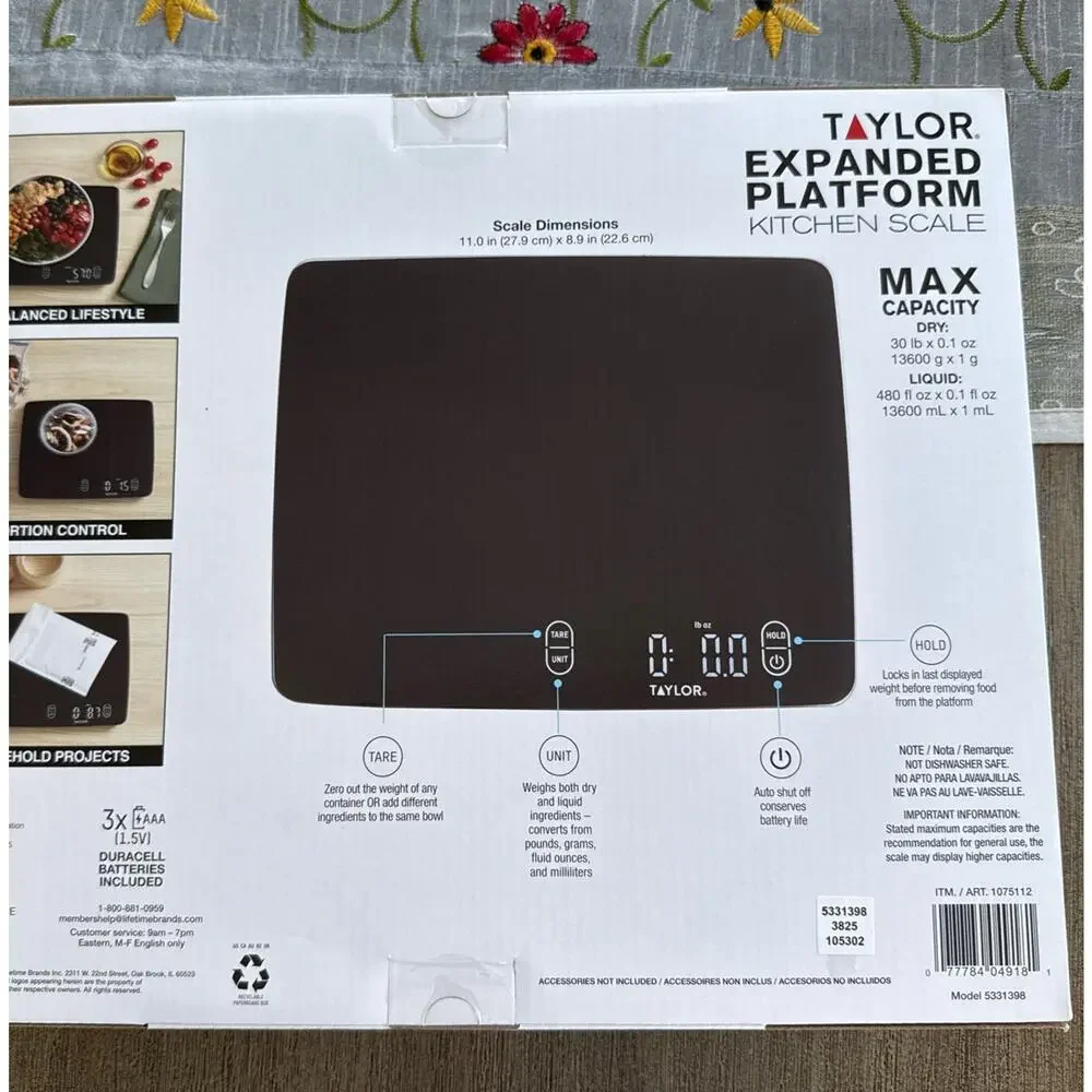 Taylor Waterproof Digital Kitchen Scale 30 lb Capacity Expanded Platform – New
